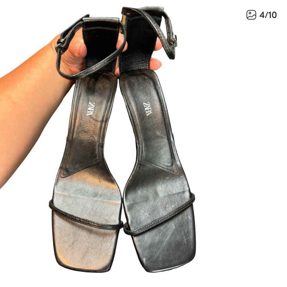 ZARA Minimalist Heeled Leather Sandals 39 - Picture 2 of 5